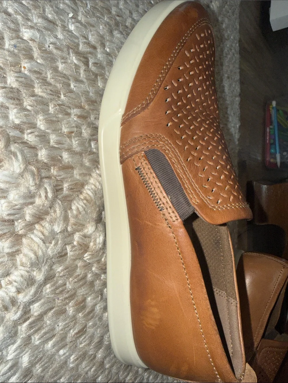 Ecco Men’s Brown Perforated Leather Slip-On Loafers - 41